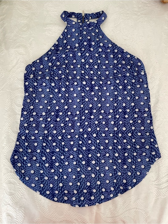 Dynamite Tops - Dynamite Blue Halter Neck Polka Dot Tank Top